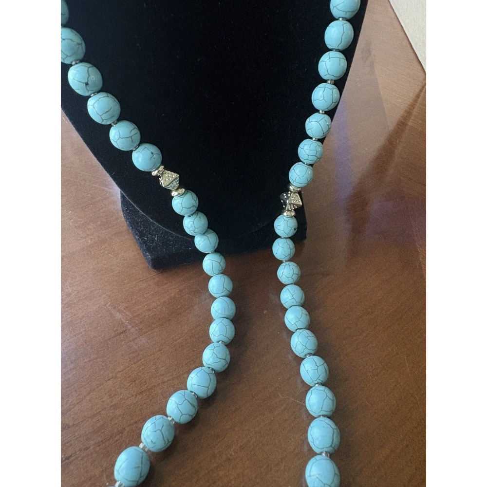 chicos turquoise statement necklace 36" Round Stone Beads Bohemian
